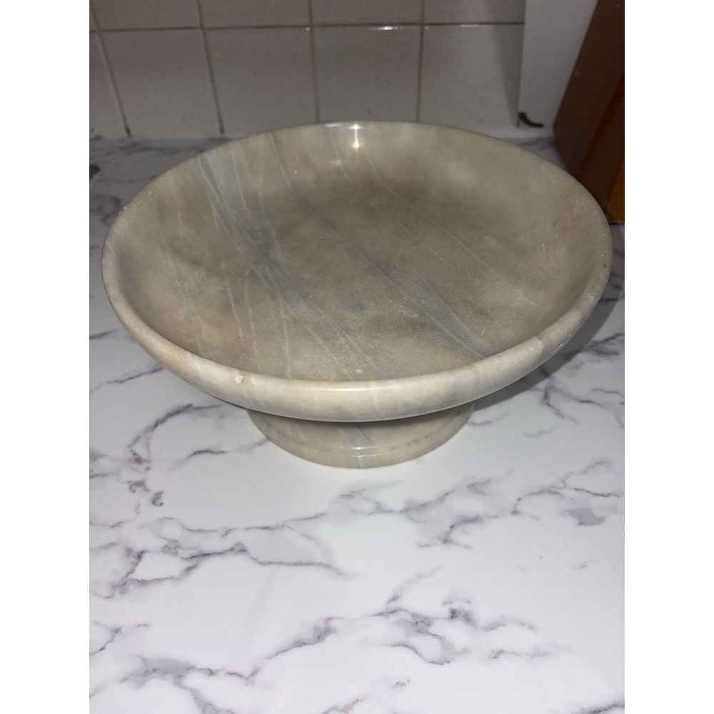 Vintage Italian Hand Carved Alabaster / Marble Pedestal Footed Bowl 10" 8 lbs